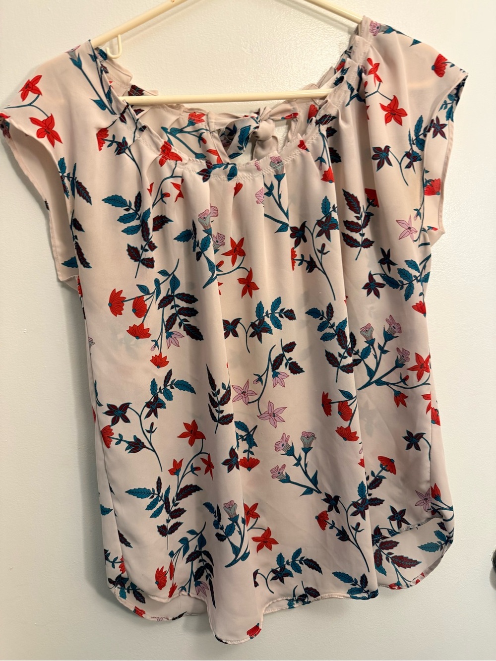 LC Lauren Conrad Cream Blouse with Red & Teal Floral